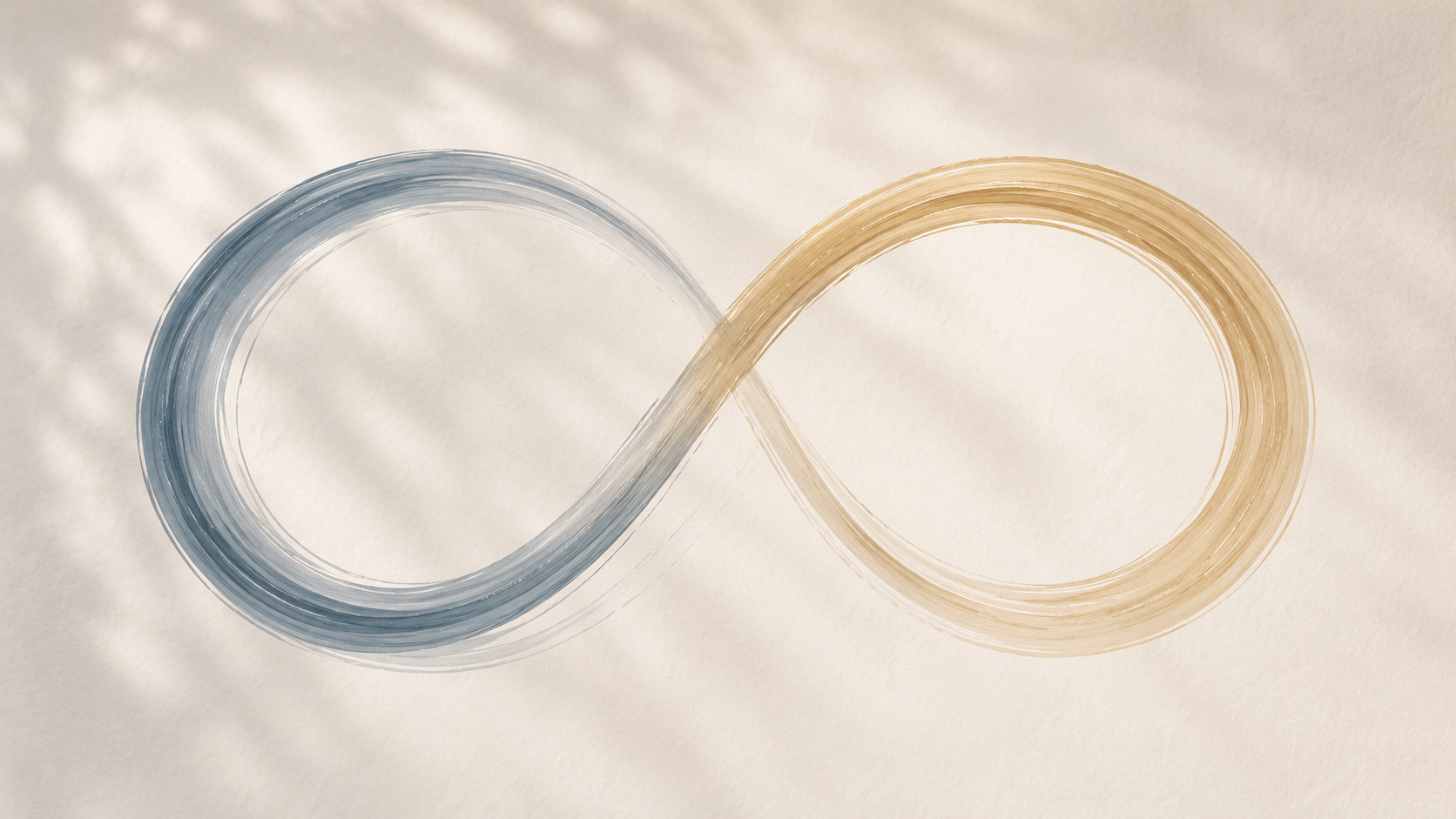 Zwei ineinander übergehende Kreisläufe in Blau und Gold, Symbol für Integrated Vitality